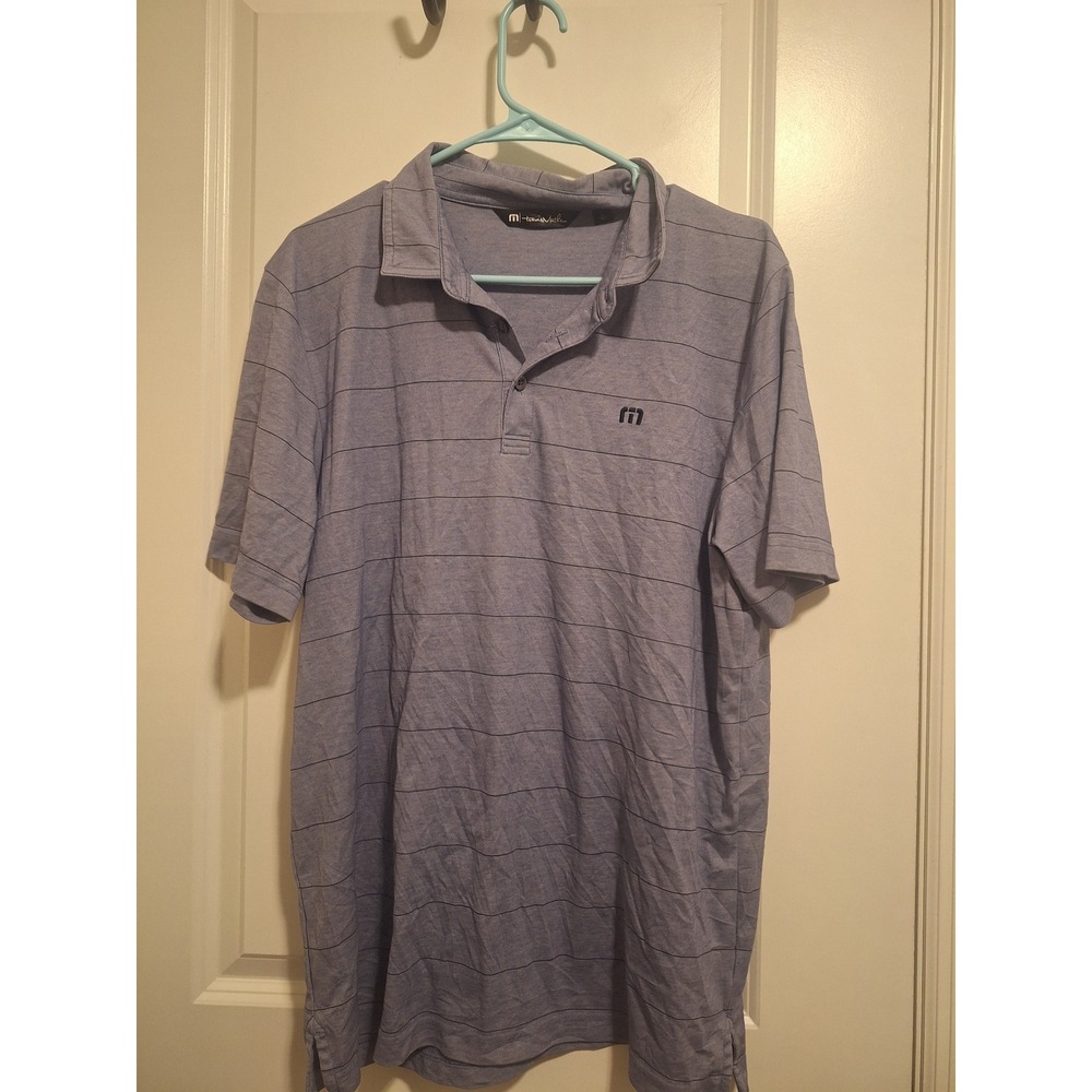 TravisMathew Mens Large Blue‎ Striped Pima Cotton Blend Golf Polo Shirt